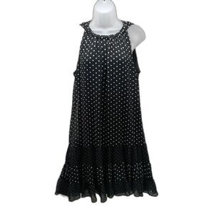 JBS Women's 16 Poke-a-dot Sleeveless Midi Dress. Lined with Ruffle Hem. Blk/Wh..